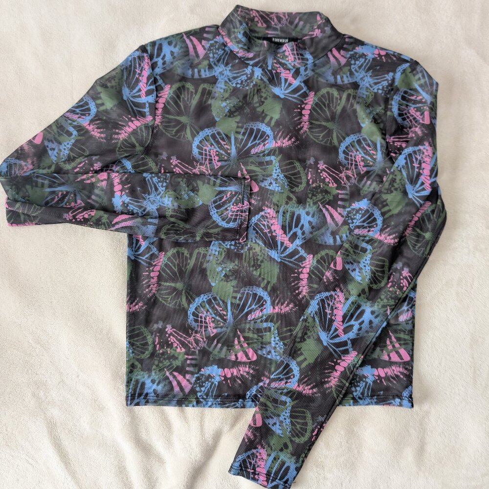 3/$30 Sheer butterfly floral longsleeve